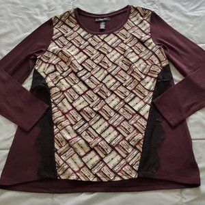 Style & Co. Dark Purple Wine Label Graphic Shirt Top